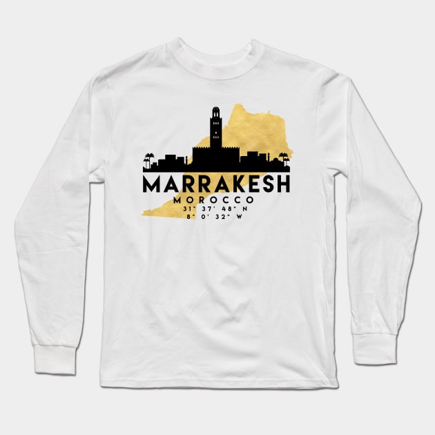 Marrakesh Morocco Skyline Map Art Long Sleeve T-Shirt by deificusArt